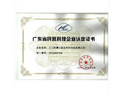 省民營(yíng)科技企業(yè)證書